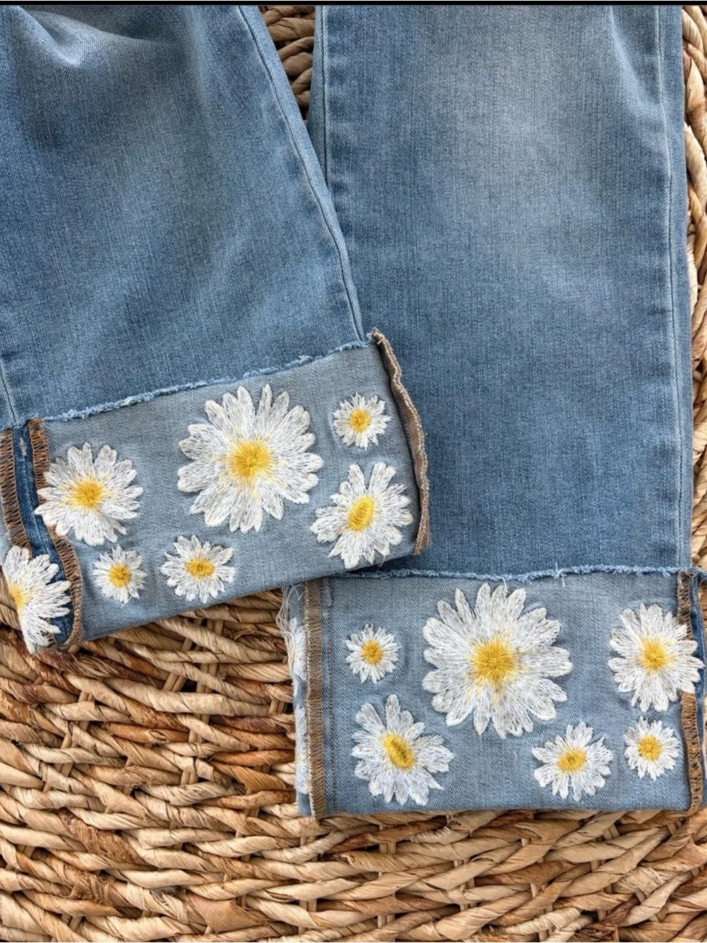 Driftwood Daisy Embroidered Cuff Charlotte Crop Jean